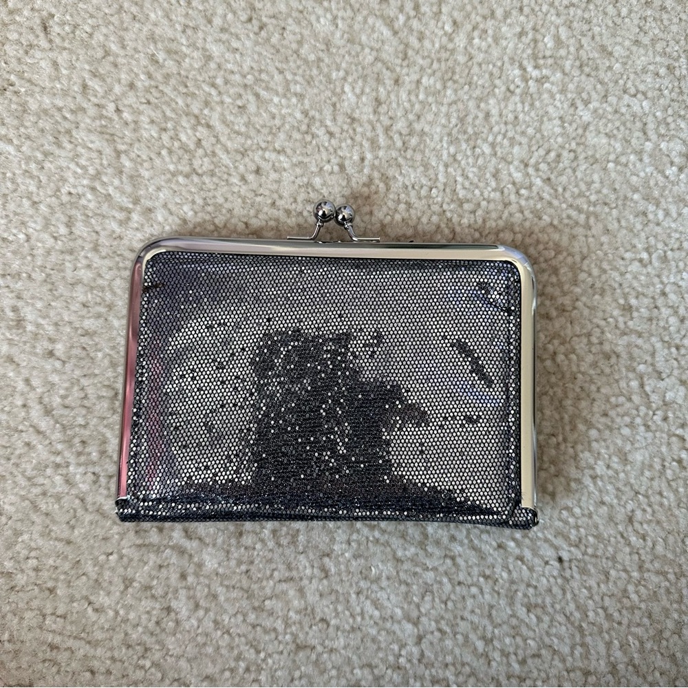 Clarks silver sequin metallic clutch wallet